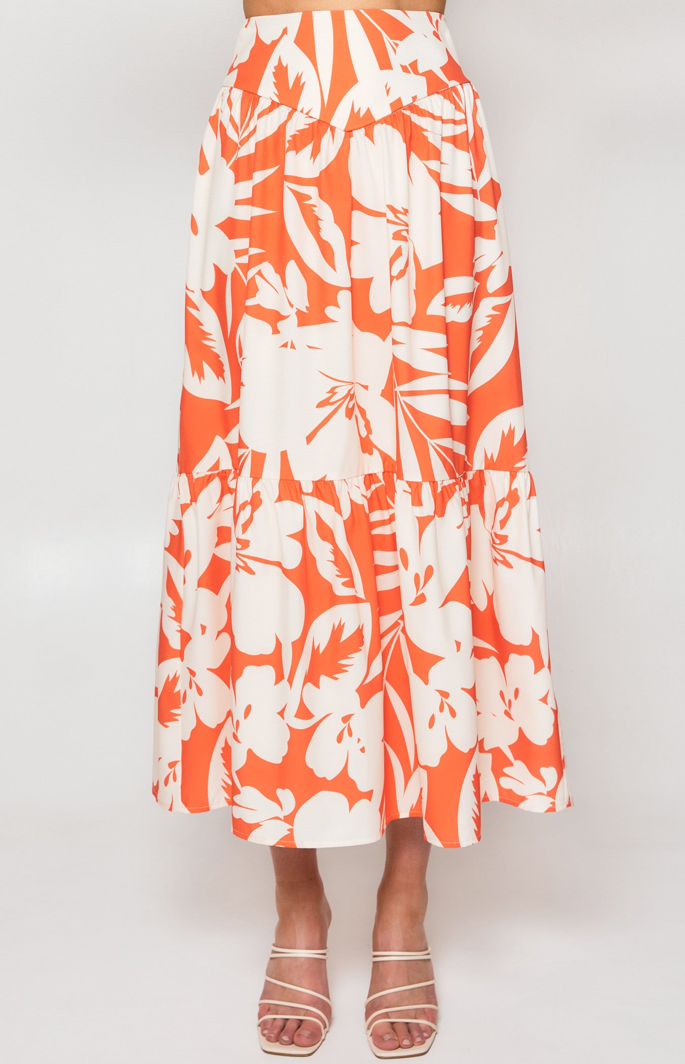 Orange Floral Print Skirt
