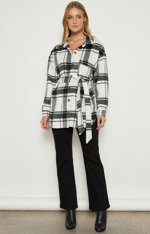 Checkered Button up Jacket with Belt