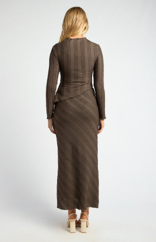 AVERY Textured Jersey Set with Asymmetric Hem Top and Maxi Skirt IN Espresso